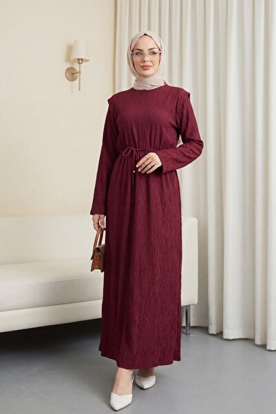 Modamorfo Shoulder Padded Lace-Up Wrap Dress - Burgundy