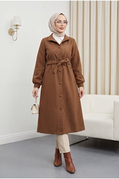 Modamorfo Παλτό με κουμπιά και δέσιμο στη μέση - κανέλα