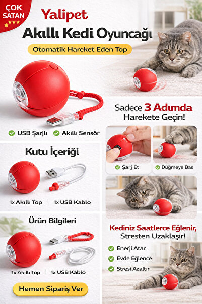 Arven Kedi Köpek Hareketli 360 Derece Dönen USB Başlıklı İpli Oyun Topu Oyuncağı