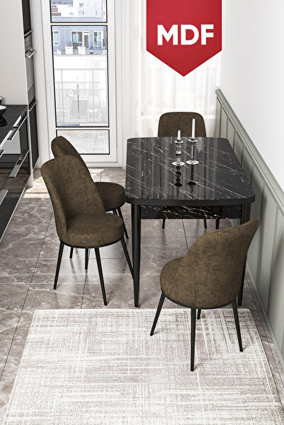 Canisa Concept Kor Serisi 70x114 MDF Açılabilir Mutfak Masası Takımı Siyah Me...