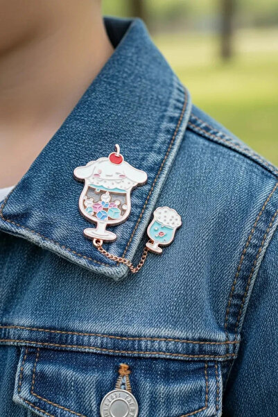 SANRIO Lisanslı Kuromi Yaz Plajı Serisi Metal Rozet ve Akrilik Anahtarlık Set...
