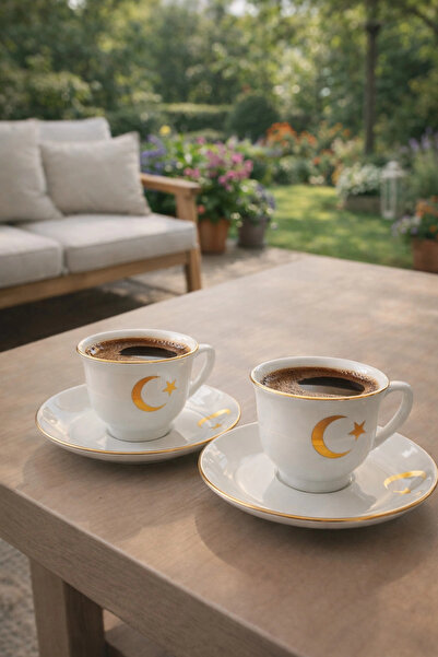Memduhbey Moon and Star Patterned Porcelain Turkish Coffee Cup Set – 2-Piece ...