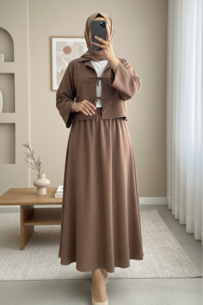 Modamorfo Σετ με τυλιγμένη φούστα και δέσιμο μπροστά - καφέ