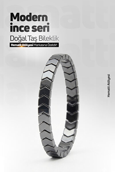 Hematit Atölyesi Elegant Cut Thin Design Original Natural Stone Hematite Brac...