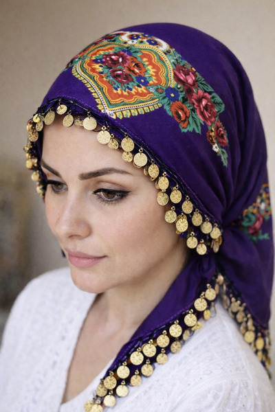 ASYA PAZARLAMA Μωβ σάλι γραφής και χάντρες, Κέσαν, Μαντίλι, Φουλάρι, Κεφαλόδε...