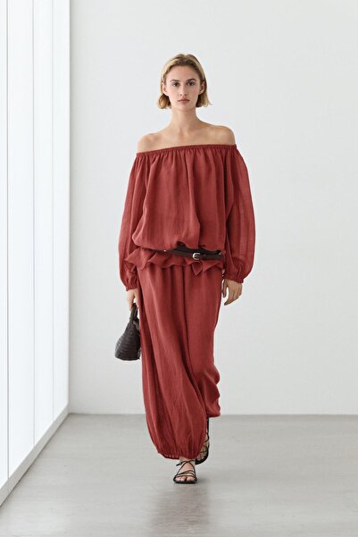 Massimo Dutti Geniş yaka dökümlü gömlek