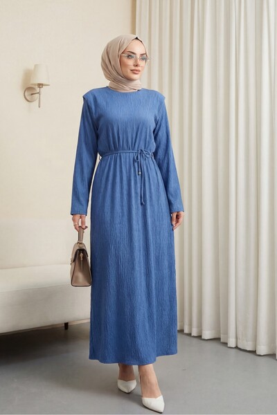 Modamorfo Lace-Up Dress with Padded Shoulders -Indigo