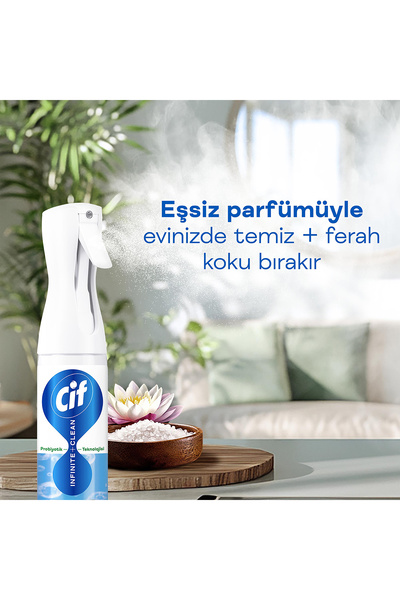 Cif Infinite Clean Sprey Lotus & Deniz Tuzu 280 ml x1 + Yedek Şişe 280 ml x1 Mikrofiber Bez Hediye