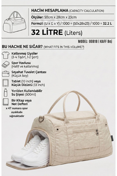 KAFF Μπεζ Crinkle Fabric - 0818 Model Sports Shoes with Waterproof Shoulder S...