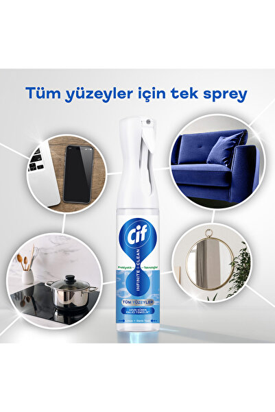Cif Infinite Clean Sprey Lotus & Deniz Tuzu 280 ml x1 + Yedek Şişe 280 ml x1 Mikrofiber Bez Hediye