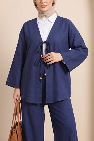 Modamorfo önü çift Bağlamalı Pantolonlu Kimono Takım -laci