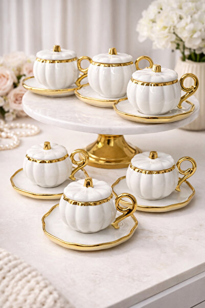 Karçiçeği Home 6 Kişilik Beyaz Kabak Türk Kahvesi Fincanı