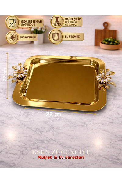 shop Gold Çift Papatya Sunum Tepsisi Söz & Nişan & Sunum Tepsisi 18/10 Çelik ...