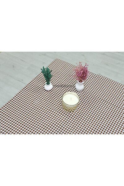 Hazel Καφέ καρό Gingham Μικρό καρό ύφασμα Zefir Τραπεζομάντιλο για πικνίκ