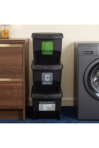Home & Styling Coșuri pentru sortarea deșeurilor, stivuibile, 3 x 22 L, plast...