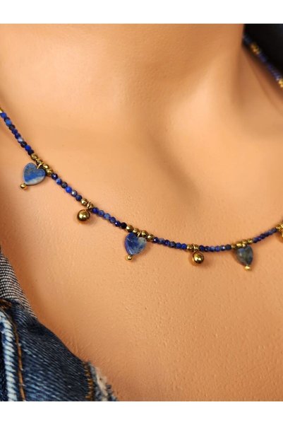Home Lapis Stone Heart Steel Necklace