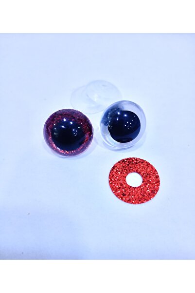 Amigurumi 18 Mm Screw Color Glitter Eye - Red - 10 (5 Pairs) Locked Eyes
