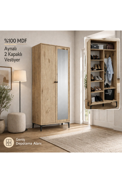 VENATTO Massimo Tarz 2 Kapılı,aynalı Portmanto/ayakkabılık (%100MDF)