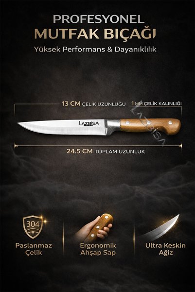 LAZBİSA Hand Craft Mutfak Bıçak Seti Et Ekmek Sebze Bıçağı 6 Lı Set Günlük Kullanım ( Mtf-038 )