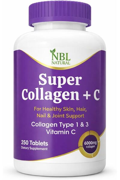 NBL Natural سوبر كولاجين مع فيتامين سي، ببتيدات الكولاجين من النوع 1 و3 للشعر...