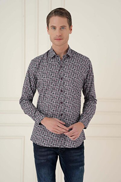 Efor Erkek Slim Fit Baskılı %100 Pamuklu Spor Gri Gömlek G 1586
