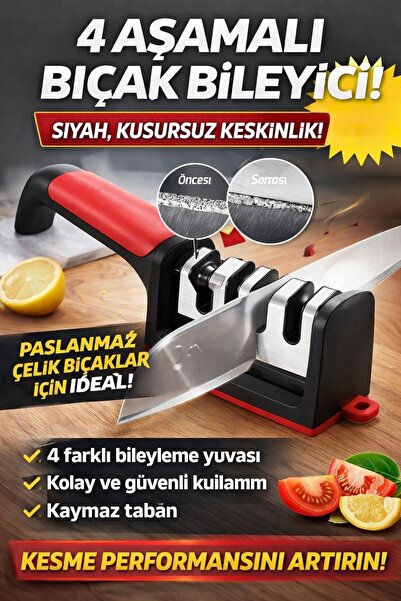 Keskon 4 Aşamalı Profesyonel Bıçak Bileyici – Kaymaz Tabanlı, Ergonomik Tutuş...