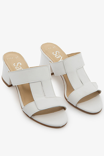 SAYL Γυναικείες παντόφλες με τακούνι από γνήσιο δέρμα σε λευκό χρώμα
