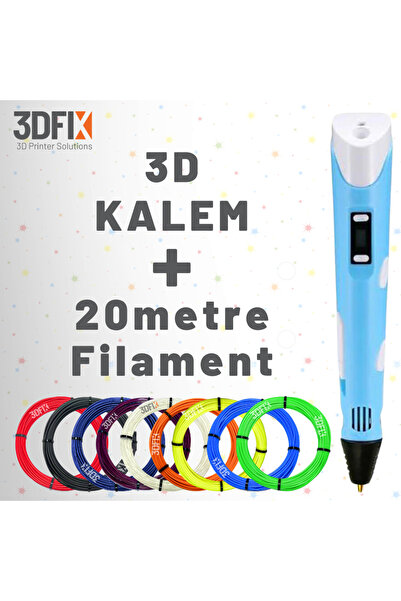 3DFIX 3D Kalem 3 Boyutlu Yazıcı Mavi Kalem + Hediye 45 Metre Filament