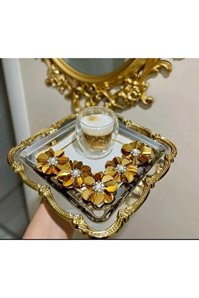 Elzemm store 6 ADET PASLANMAZ ÇELİK KARE GOLD PLASTİK ÇERÇEVELİ SERVİS VE SUN...