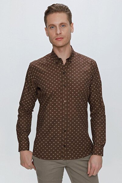 Efor Erkek G 1518 Slim Fit Kahve Spor Gömlek