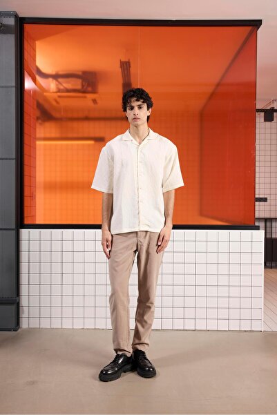 GMG FIRENZE Ανδρικό πουκάμισο Gmg Fırenze εφαρμοστό Apaş με γιακά εκρού GU25M...