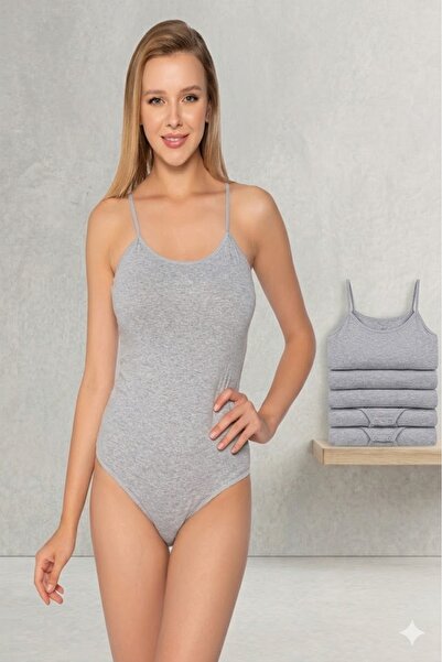 MODA YILDIZ Γυναικείο γκρι κορμάκι με λουράκια από λύκρα, οικονομικό πακέτο 6...