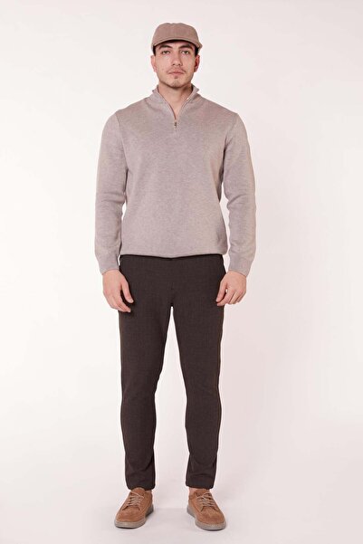 BRACCAS Men's Side Pocket Waist Lace-Up Slim Fit Chino Brown Trousers