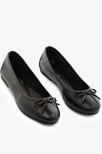 SAYL Μαύρες γυναικείες μπαλαρίνες από γνήσιο δέρμα με λεπτομέρεια φιόγκου