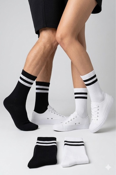 Pi Giyim Σετ 6 τεμαχίων Unisex Βαμβακερές κάλτσες Tennis College με ρίγες, αθ...