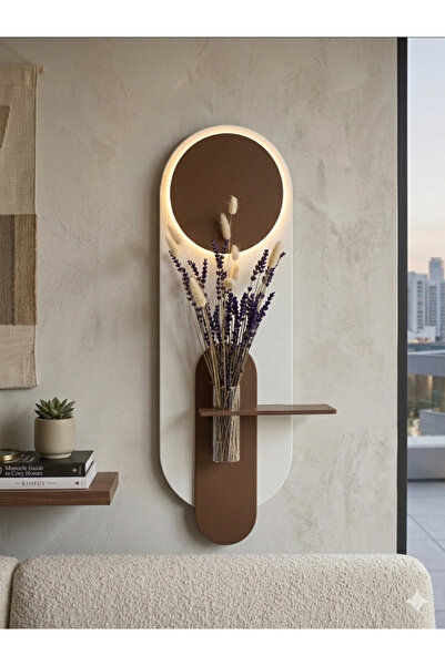 SERENGETI ART PETUNYA AHŞAP PİLLİ LEDLİ İSKANDİNAV TARZI SALON DUVAR RAFI MOD...