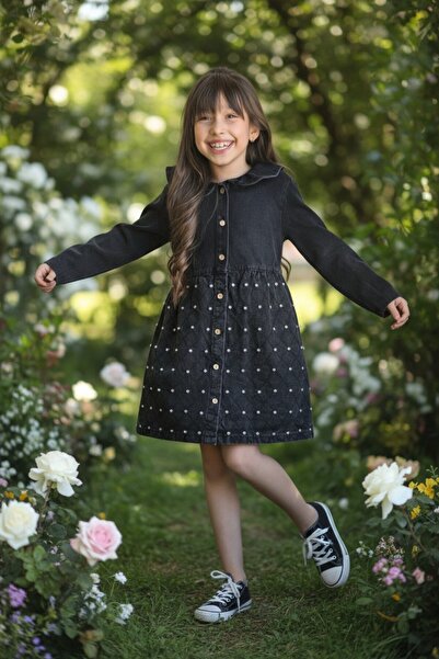 QUB CLUB Κοριτσίστικο Εορταστικό Φόρεμα με Κέντημα και Πέτρες