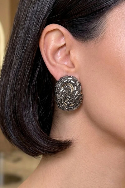 PETEK AKSESUAR Abi̇ye Full Stone Elips Stud Earrings