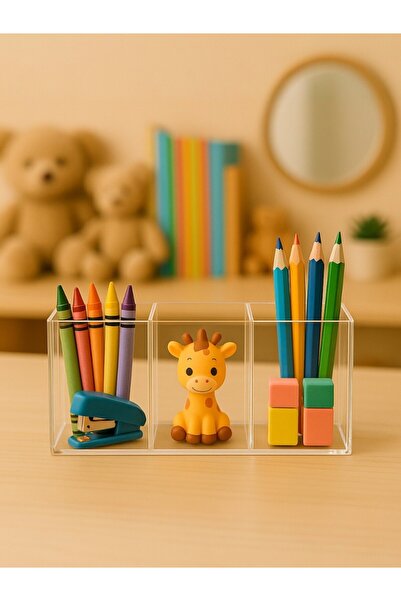 MY1COMPANY 3 Compartment Plexiglass Makeup Supplies, Cotton, Pen Holder, Orga...