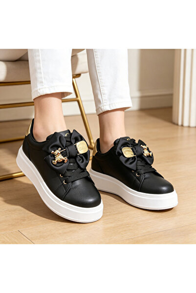 Tmall Pantofi Sport De Dama,Din piele Ecologica,Cu Fundita Mantarme,D1356,Negre