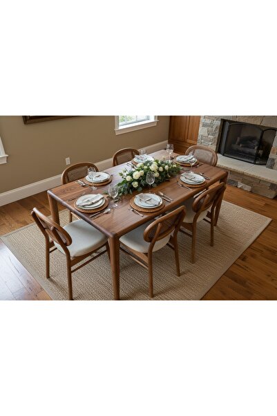 Home 140 x 80 Masa 4 Adet Yılan Sandalye ile Birlikte Koyu Ceviz