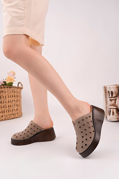 Deripabuc Γυναικείες δερμάτινες παντόφλες από γνήσιο δέρμα βιζόν DP26-1720