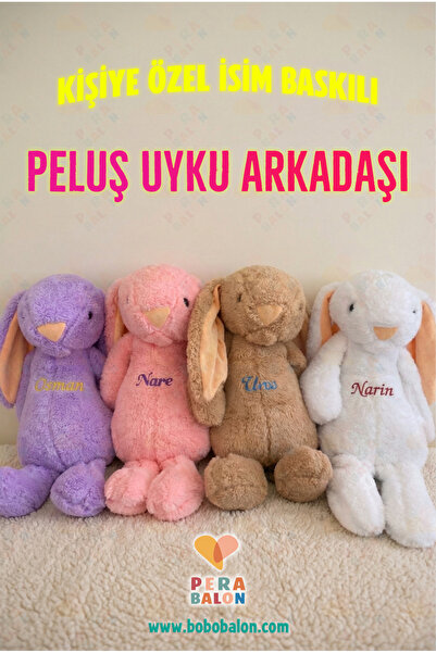 PERA BALON - İsme Özel Uyku Arkadaşı Peluş Tavşan Kişiselleştirilebilir Wellsoft