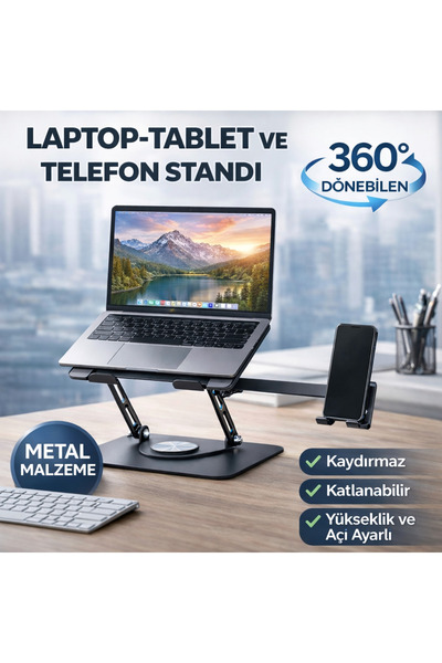 ROSE TEKNOLOJİ 2Sİ 1 ARADA METAL 360 AYARLANBİLİR LAPTOP TABLET TELEFON TUTUC...