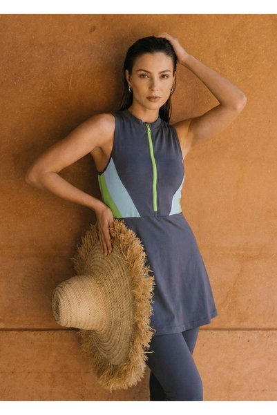 Mayovera Semi-Closed Swimsuit - Green Zipper
