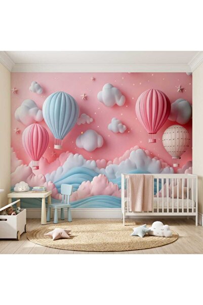 dekoartizan Pembe Bulutlar ve Balonlar Çocuk Odası Duvar Kağıdı