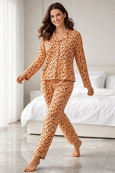 Sude HOMEWEAR ΓΥΝΑΙΚΕΙΟ ΠΟΥΚΑΜΙΣΟ ΛΕΟΠΑΡ ΣΕΤ ΠΙΤΖΑΜΑ ΜΑΚΡΥΜΑΝΙΚΟ