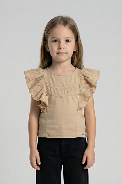 Mutlu Kids Ruffled Zero-Sleeve Lace Detailed Girls' T-Shirt