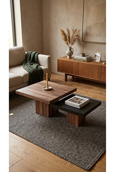 Mobilya Stant Most Marmoris %100 Mdf Ceviz Ayak Siyah Orta Sehpa Set (EVİNİZE...