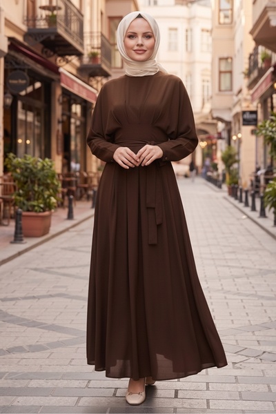 Bestenur Φόρεμα με μανίκια νυχτερίδας Modal 1700 - Καφέ